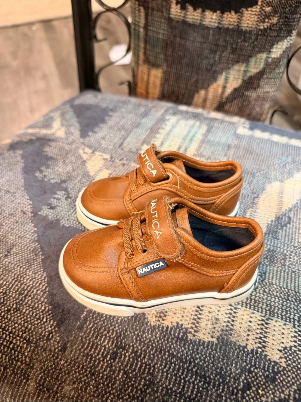 Nautica Kids Tan Brown Leather-Look Hook & Loop Sneakers